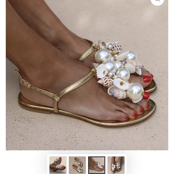 Alameda Turquesa Embellished Pearls Shells Leather Sandal Black Size 41 - Picture 11 of 11